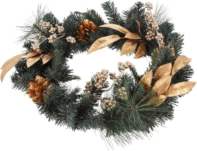 Feestelijke kerstdecoratie, gouden versieringen