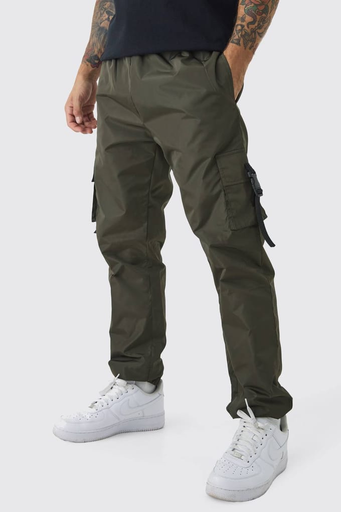 Elasticated Waist Slim Fit Man Shell Cargo Trousers | Khaki | Size Medium