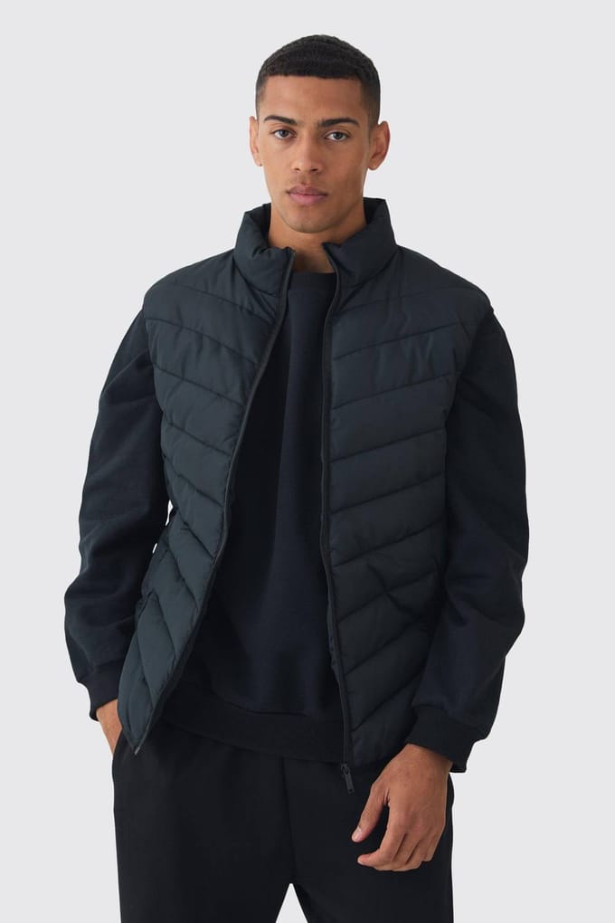 Gewatteerd gilet met ritssluiting en trechterkraag in zwart | Black | Size Medium