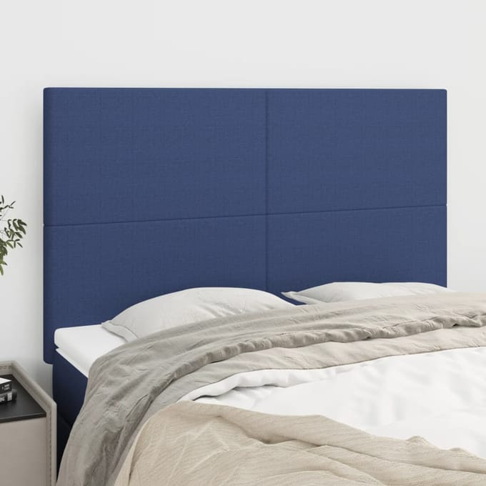 vidaXL - Hoofdbord - blauw - 144x5x118/128 - cm - stof