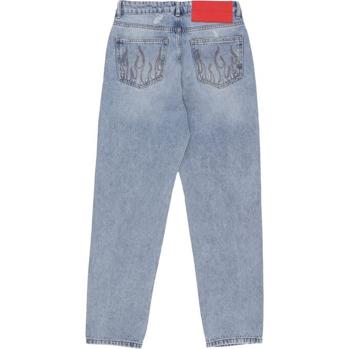 Jeans Man geborduurd White Logo Denim vernietigd Blue Denim