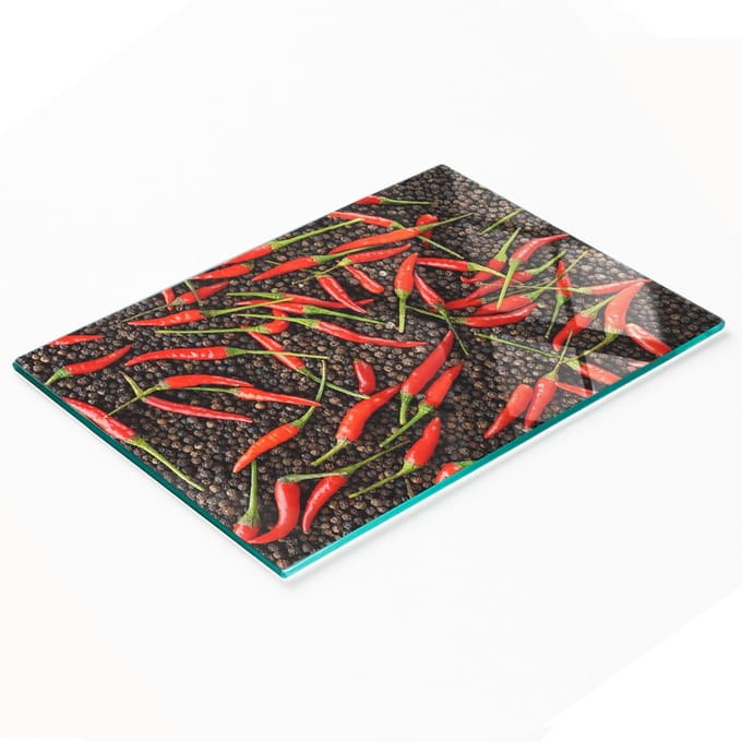 Glazen snijplank met chilipepermotief, 80x52 cm