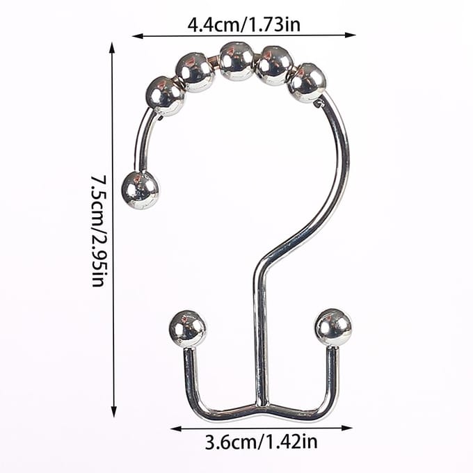 Crochets de rideau de douche double face, anneaux métalliques pour tringle de douche gray