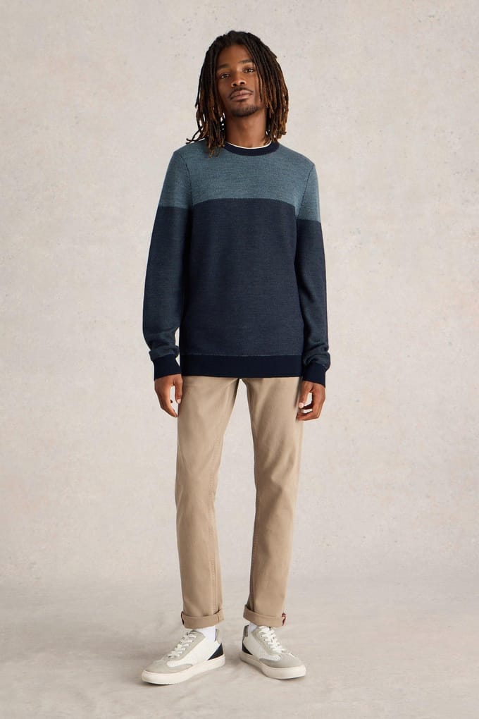 White Stuff Newport Merino Jacquard Crew Blue Multi Taglia: L | Maglioni a maglia Outlet | Uomo | Blu
