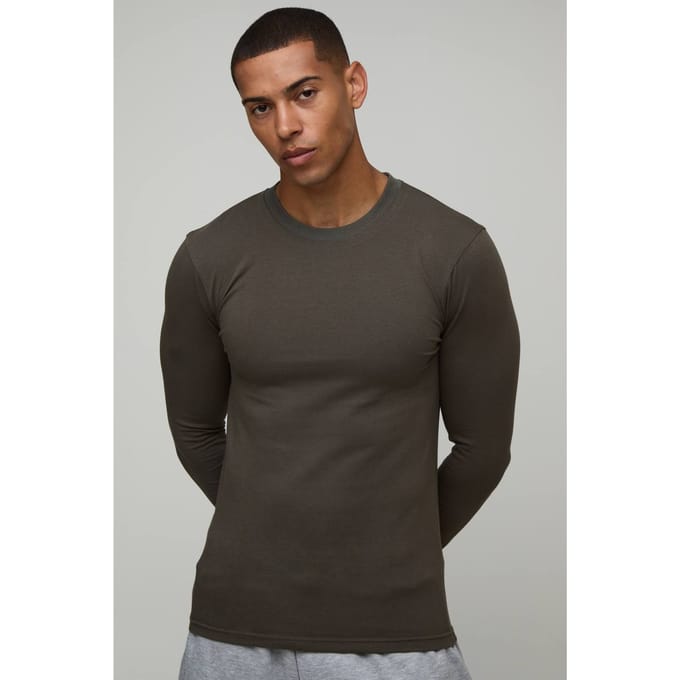 Essentieel Muscle Fit Shirt Met Lange Mouwen | Khaki | Size Medium