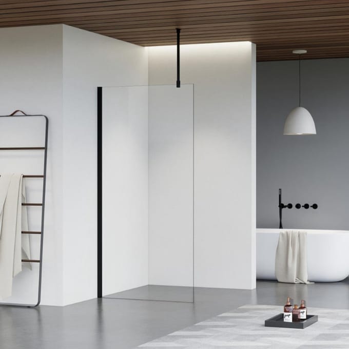 FugaFlow Eccelente Vetro inloopdouche badkamer - 110x200cm - helder glas - plafondarm - mat zwart