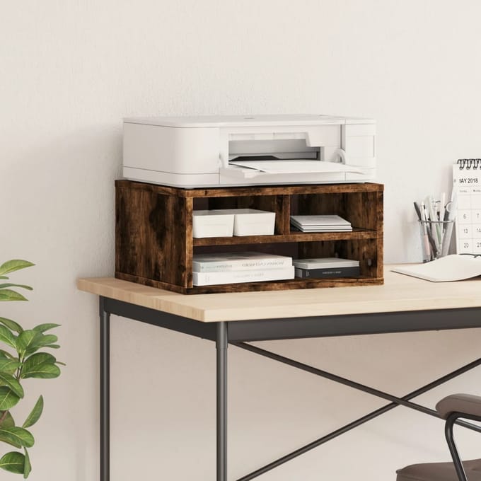 vidaXL - Printerkastje - 49x40x22,5 - cm - bewerkt - hout - gerookt - eikenkleurig