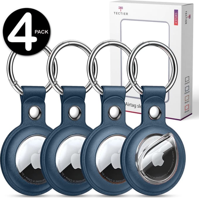 Tectier AirTag Sleutelhanger Set - 4 Stuks - PU-leer - Blauw