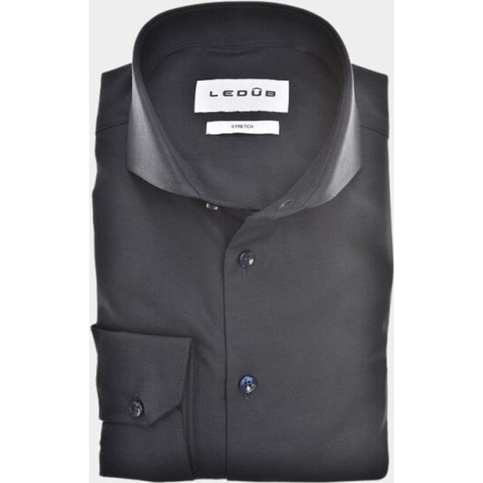 Ledub modern fit overhemd - popeline - donkerblauw - Strijkvriendelijk - Boordmaat: 45