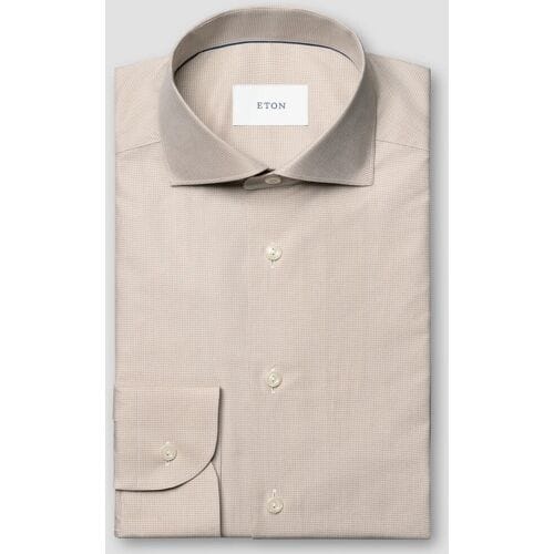 Eton Overhemd Micro Check Organic Cotton Fine Twill Beige / male