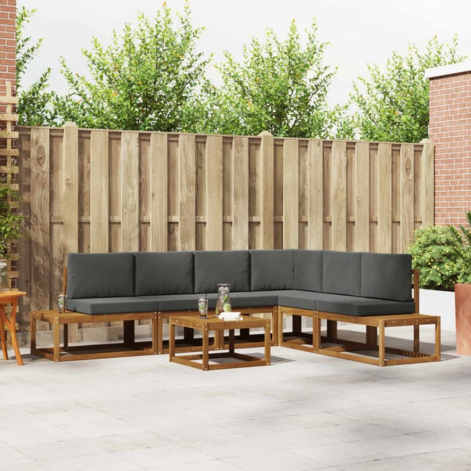 vidaXL - 7 - st - Buiten - bank - set - Massief - Acacia - Hout - en - Polyester