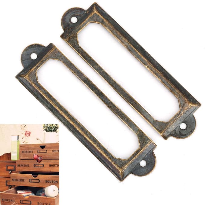 20 Pièces Étiquettes de Tiroir Marque Étudiants Bricolage Rétro Panneaux de Tiroir Étagère Note Accessoire Bronze Vert bronze
