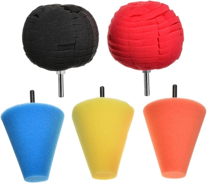 Polijstset Boormachine - Wasbare Spons Pads - Auto Onderhoud - Vijf Delige Set - 25 cm - Blauw