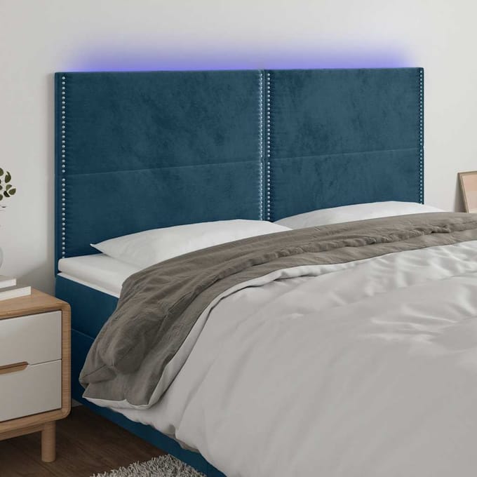vidaXL Hoofdbord LED 200x5x118/128 cm fluweel donkerblauw