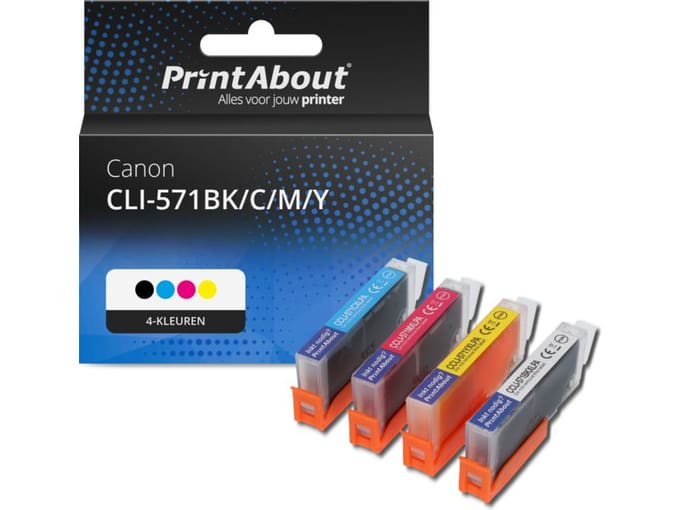 PrintAbout huismerk Inktcartridge CLI-571BK/C/M/Y 4-kleuren Multipack Geschikt voor Canon