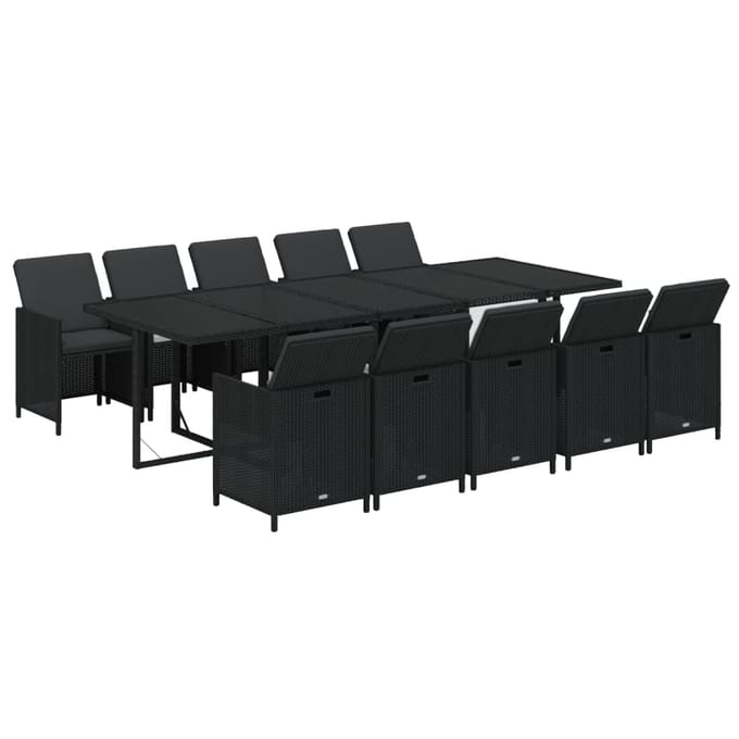 vidaXL - 11-delige - Tuinset - met - kussens - poly - rattan - zwart