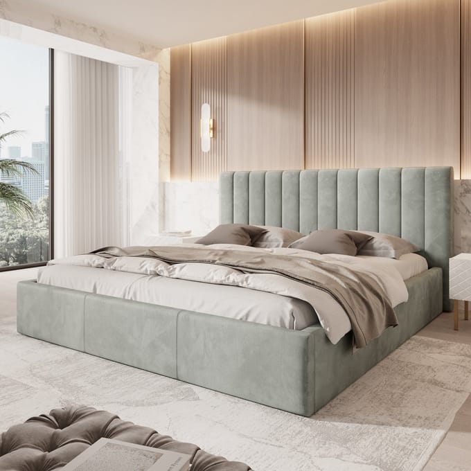 Meubella - Tweepersoonsbed Chief - Grijs - Velvet - 200x200 cm