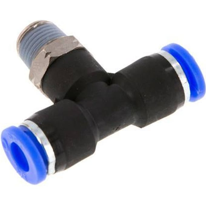 1/4'' x 1/8'' NPT inline T-stuk Messing/PBT Insteekfitting Buitendraad Draaibaar NBR [2 Stuks]