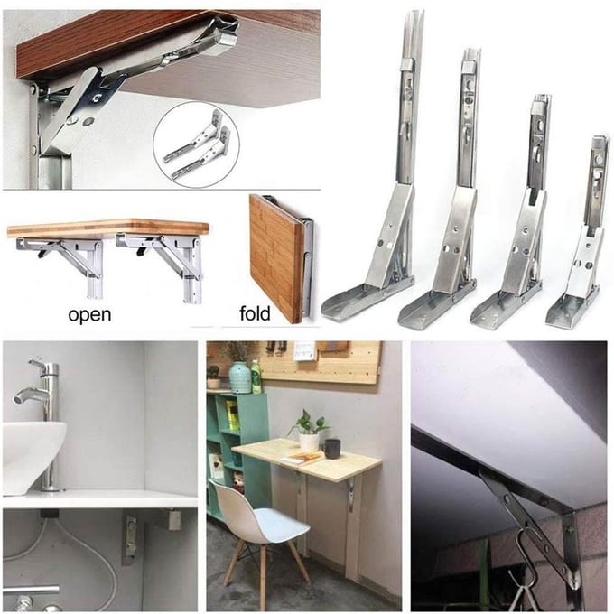 2 pièces Équerres d'étagère pliantes Acier inoxydable Étagère pliante murale pour équerre DIY argenté