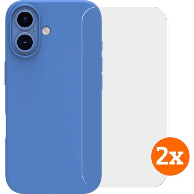 BlueBuilt Back Cover iPhone 16 Blauw + Screenprotector Glas Duo Pack