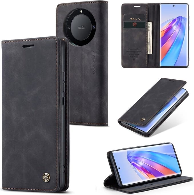 CaseMe 013 Honor Magic5 Lite Hoesje Book Case met Pasjeshouder Zwart