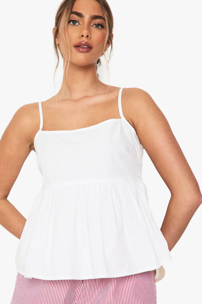 boohoo Dames Cotton Poplin Peplum Cami | Wit | Maat: 38