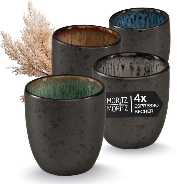 Moritz & Moritz SOLID Koffiekopjes Set - 4-delig Espressokopjes - 70 ml Koffiebeker - Steengoed - Multicolor