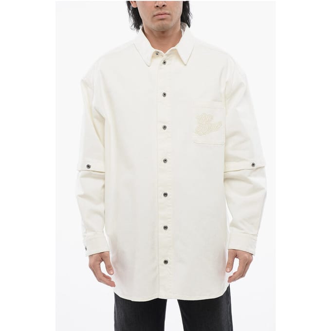 Denim overhemd met afneembare mouw in wit