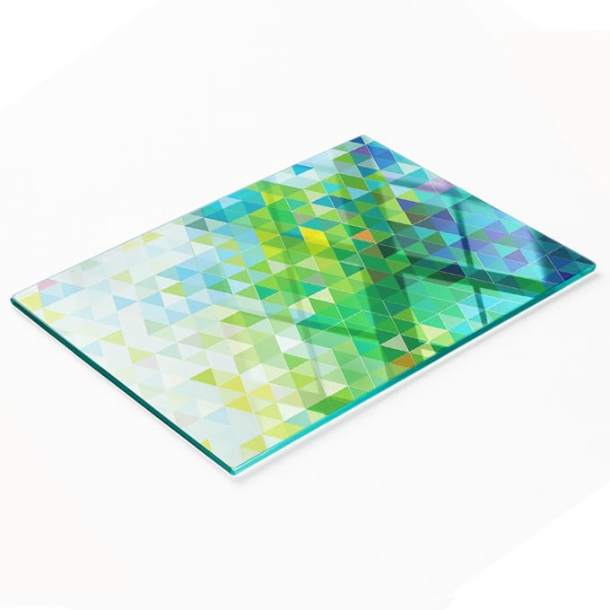 Keukenplank van gehard glas met abstracte driehoeksafbeeldingen, 80x52 cm