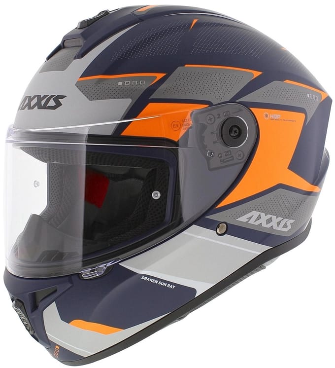 Axxis Draken S helm Sunray mat blauw grijs oranje