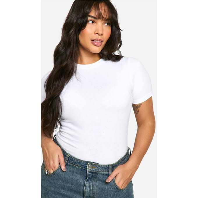 Dames Boohoo Basics Plus Cotton Crew Neck Fitted T-Shirt | Wit | Maat: 48