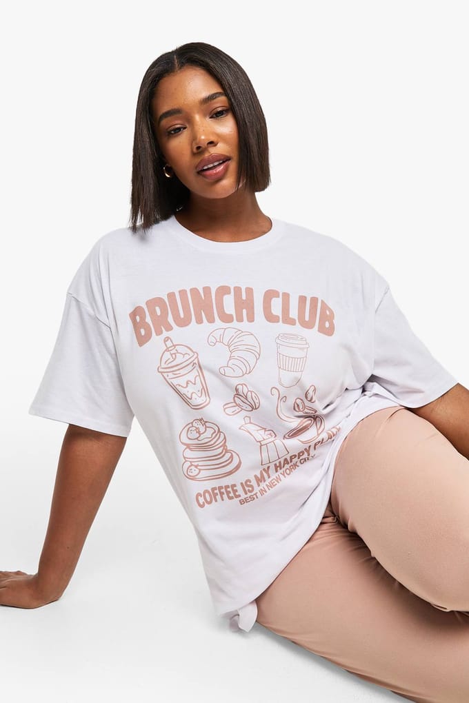 boohoo Dames Plus Brunch Club T-Shirt & Broek Pyjama Set | Blush | Maat: 44