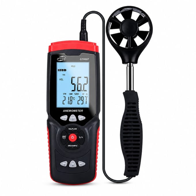 Benetech GT8907 Anemometer Windmeter – Luchtdebietmeter met Telescoopsonde – Temperatuur, Luchtvochtigheid, USB & Data-opslag