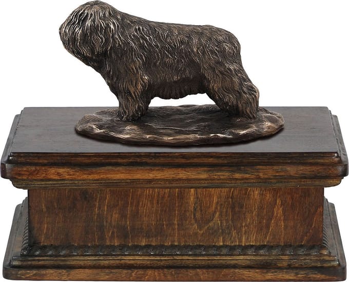 Elegante urn voor hondenas met beeldje van Poolse Laaglandhond