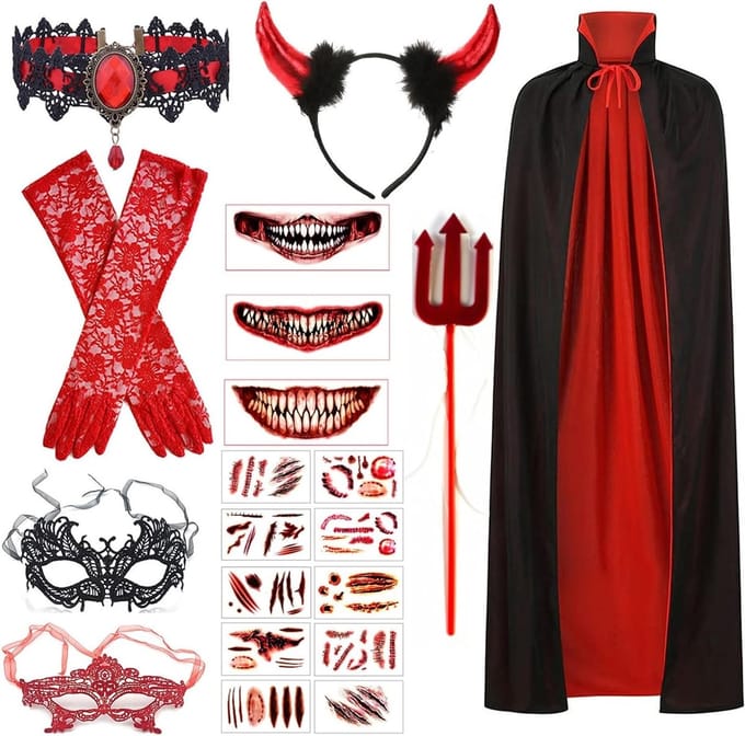 Dames Halloween Kostuum met Duivelscape voor Themafeesten, Cosplay en Carnaval