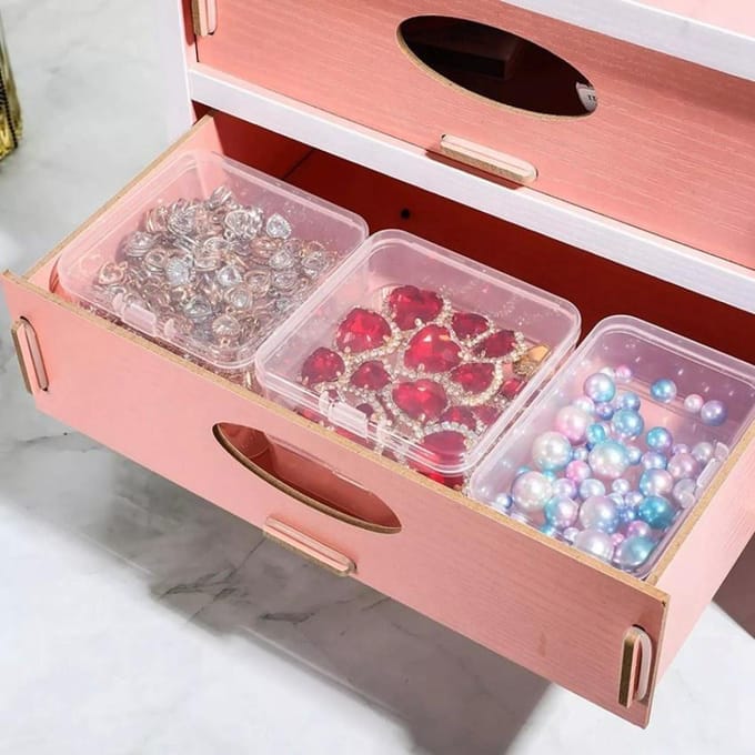 Mini transparant plastic doosje voor kralen, sieraden en accessoires, vierkant opbergdoosje wit