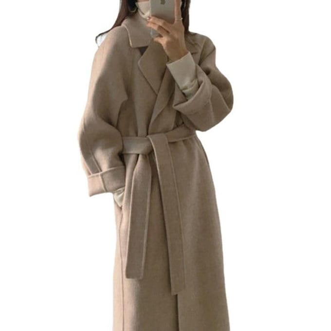 Dames Wollen Jas, Pakkraag, Losse Strik, Herfst en Winter Verlengd Model. S black