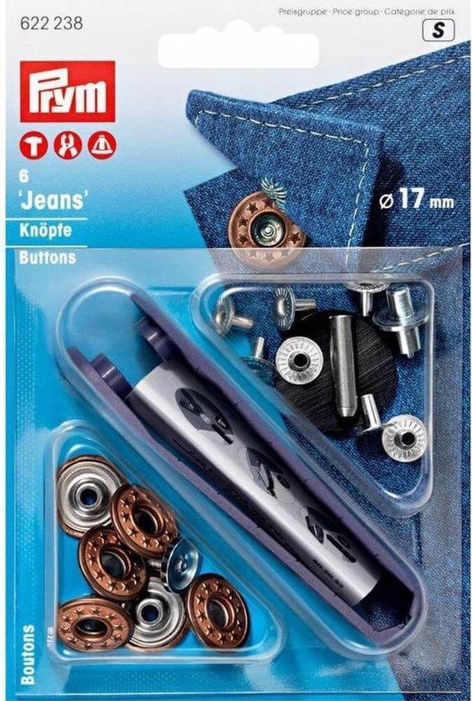 PRYM JEANSKNOPEN, OPEN KAP STER, 17MM, OUD BRONS, PER PAKJE (6 STUKS).
