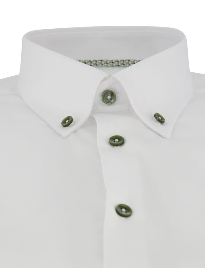Wit Ledub overhemd korte mouw Modern Fit strijkvrij met groene knopen