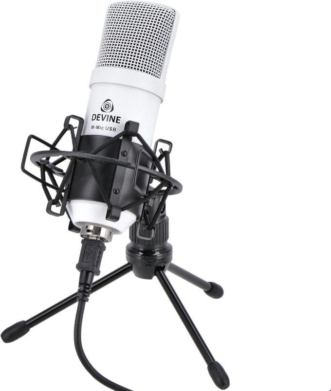 USB Condensatormicrofoon - incl. statief - Met gratis lessen - Devine M-Mic USB W - Wit