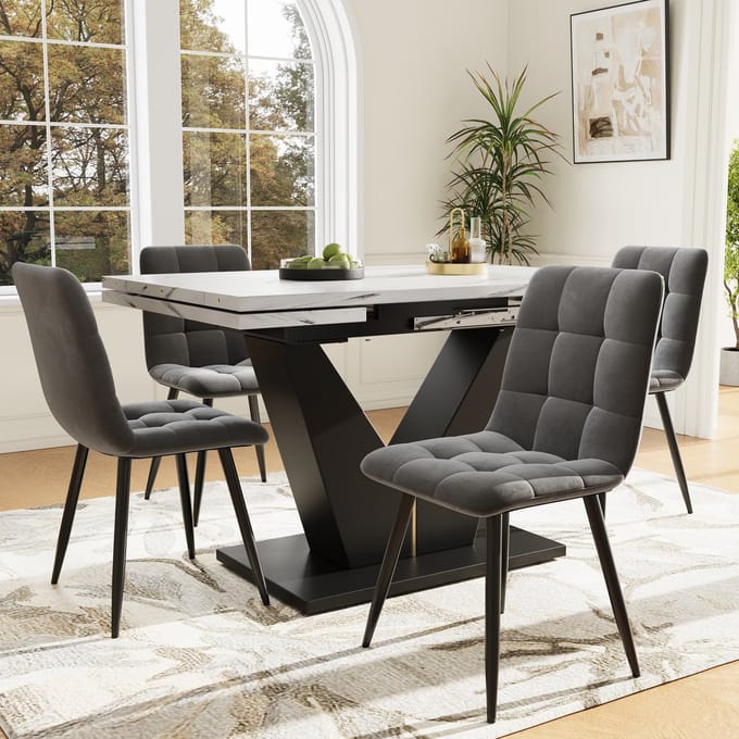 Uitschuifbare eettafel 99-159×75 cm - keukentafel - voor thuiswerken en woonkamer - wit tafelblad met V-vormig onderstel