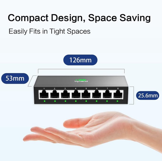 Gigabit Netwerkswitch 8 Poorten Plug & Play Metalen Behuizing Hoge Warmteafvoer