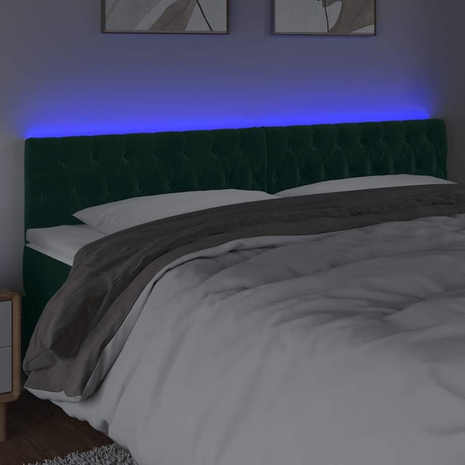 vidaXL - Hoofdbord - LED - 180x7x78/88 - cm - fluweel - donkergroen