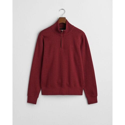 Gant Trui Sacker Rib Half Zip Subtle Tone-on-Tone Logo Embroidery Wijnrood / male