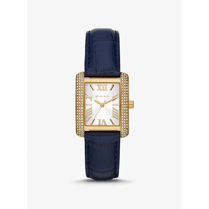 Michael Kors Mini Emery Pavé Goudkleurig en Krokodillenreliëf Leer Horloge MK2982 Vloot