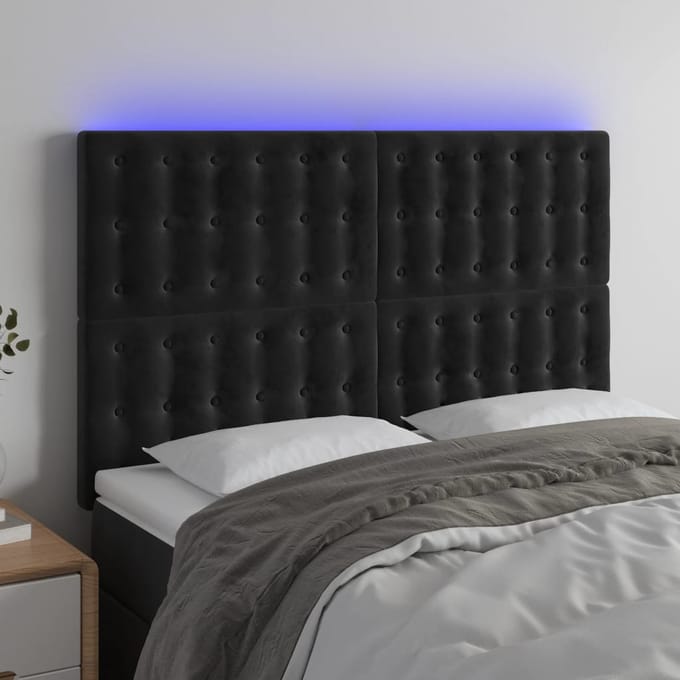 vidaXL - Hoofdbord - LED - 144x5x118/128 - cm - fluweel - zwart