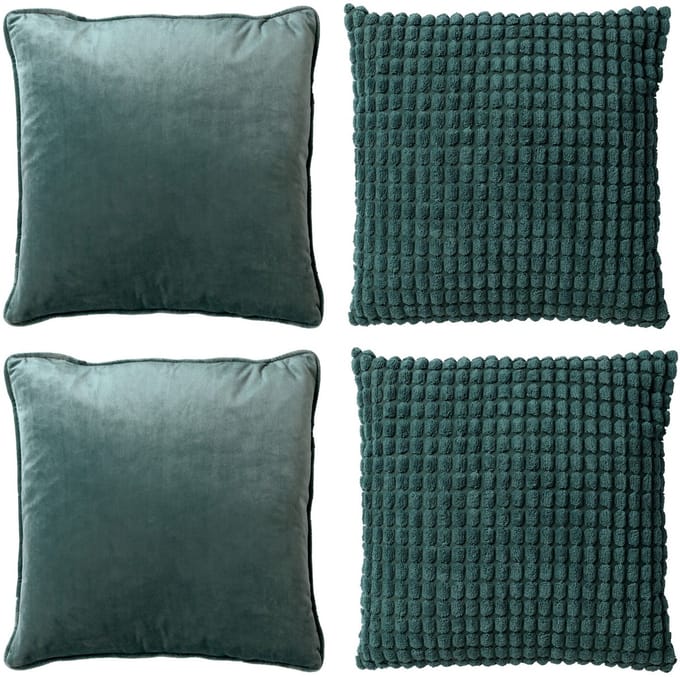 KUSSENHOES-SET - 4-delig - Texture Harmony - 45x45 cm - exclusief binnenkussens - groen