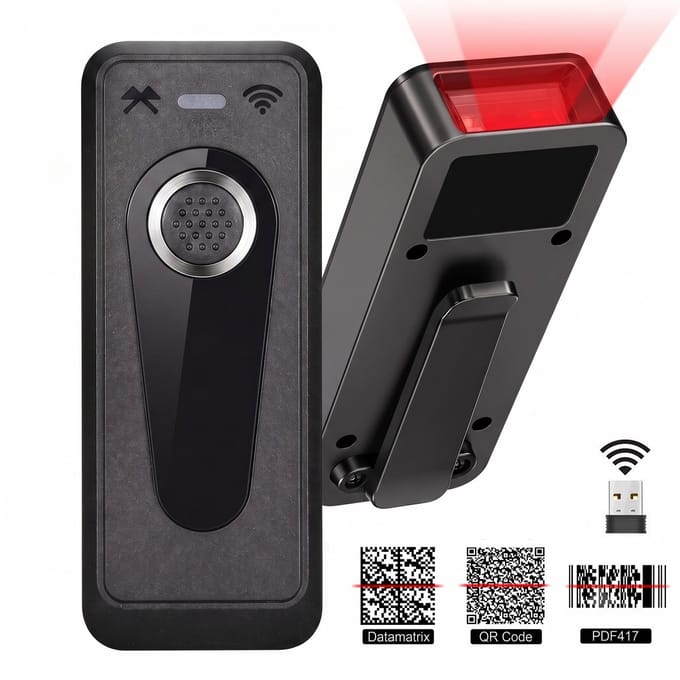 Fokelyi Barcode Scanner - Handscanner - Draadloze Barcodescanner - 2D QR Codes - 1D Barcodes - USB Handscanner - Voor Winkel en Magazijn - Bluetooth, 2.4G draadloos en USB verbinding