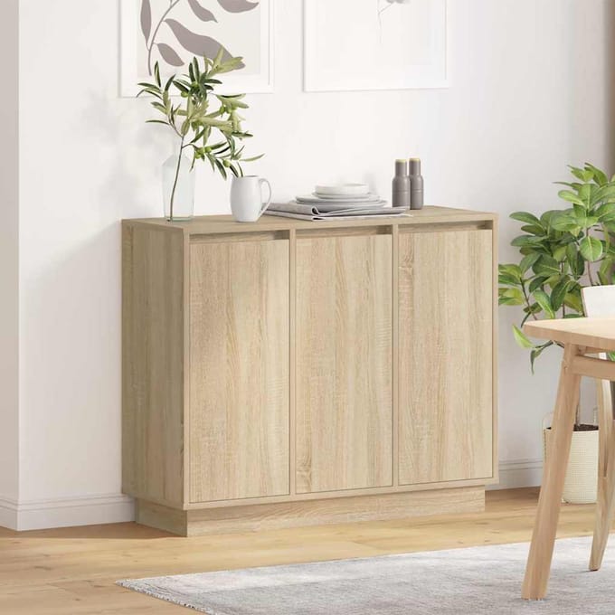 vidaXL - LED - Dressoir - Sonoma - Eik - 90 - x - 32 - x - 75 - cm - Bewerkt - hout