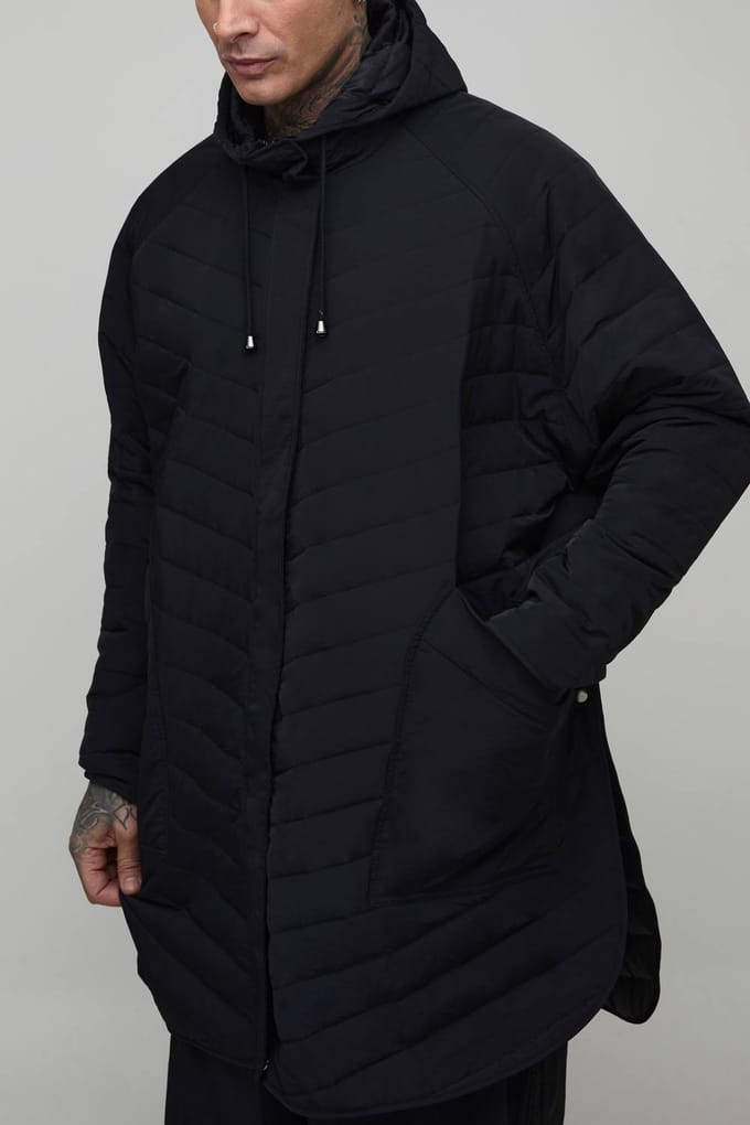 Lange Gewatteerde Popper-Zij Oversized Festival Mac | Black | Size Medium